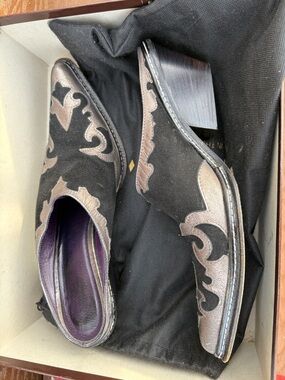 Donald Pliner western couture collection pewter/black mules